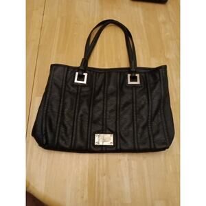 Nine West Shoulder Bag Black Leather Large Tote Design 15” Wide 11" Tall